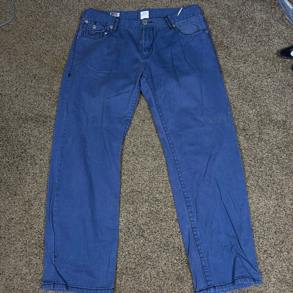 True Religion Blue Straight Leg Jeans, Men's Size 32, Iconic Stitching